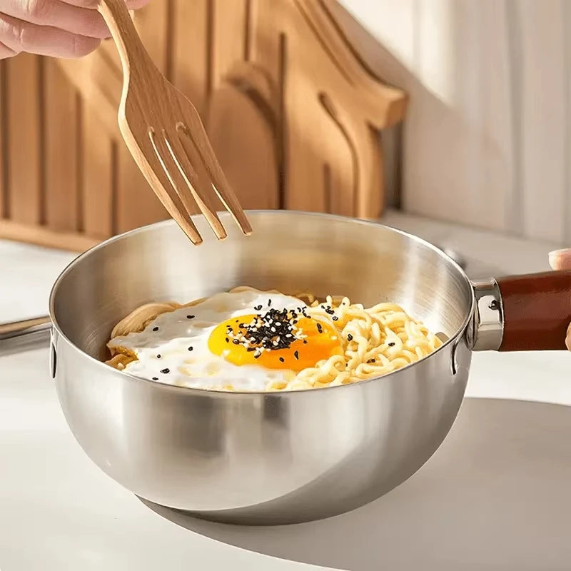 1pc Stainless Steel Pot with Heat-Resistant Wooden Handle - Induction Compatible, Non-Slip Base, Even Heat Distribution Milk Pot