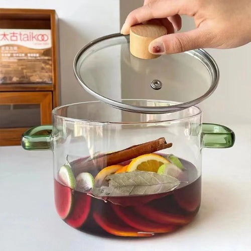 1.6L Transparent Double-handled Soup Pot Glass Health Cooking Pot Heatable On electric Ceramic Hob Instant Noodle Bowl Tools