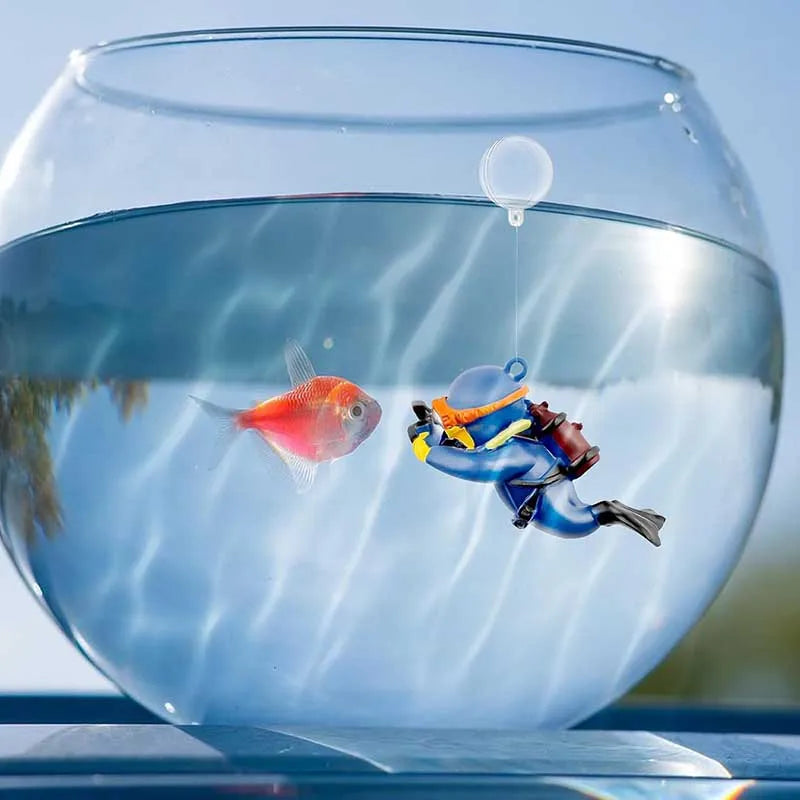 Lovely Diver Fish Tank Ornaments Landscape Aquarium Decorations Floating Blue Fatty Fat Man Resin Fish Decor with Ball and Line