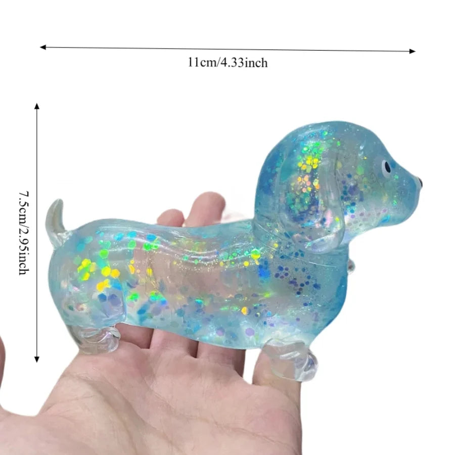 Sparkling powder sausage dog fidgety squashed pinch soft maltose texture pressure relief toy cute puppy slowly rising soft toy