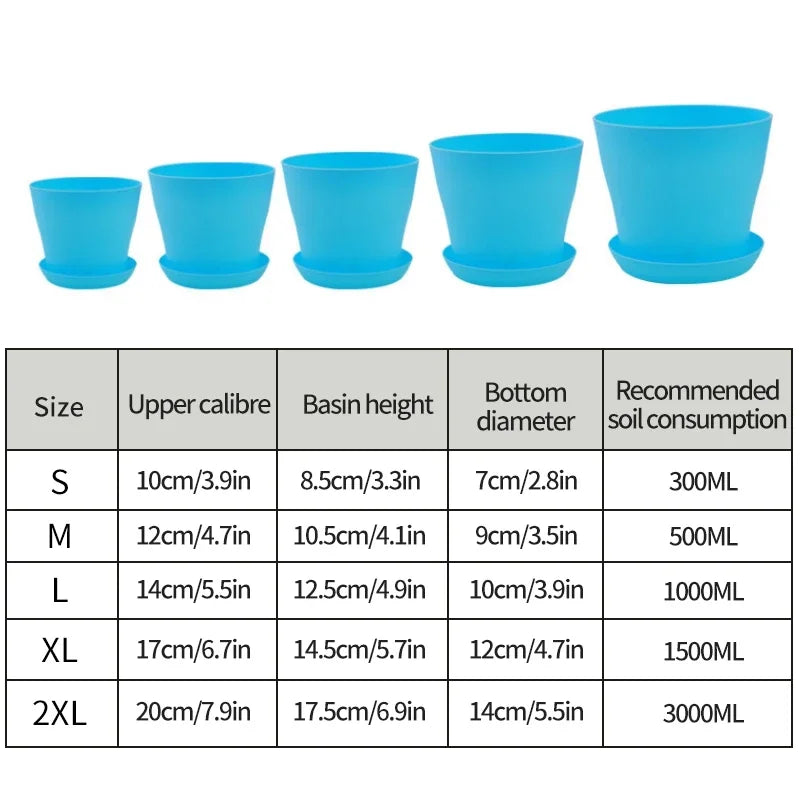 5 Sizes Plastic Flower Planter Pots Round Succulents Plant Pot with Tray Garden Indoor Bonsai Balcony Decor горшок для цветов