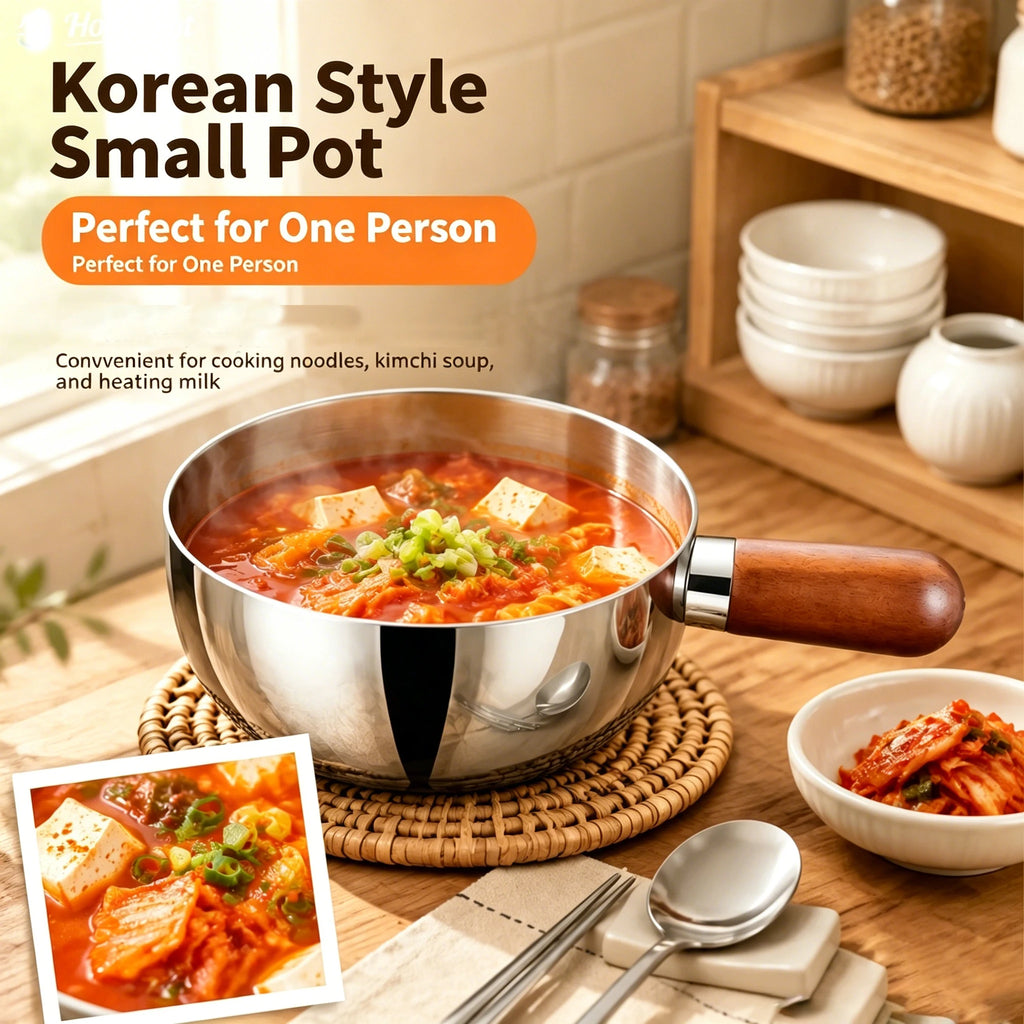 1pc Stainless Steel Pot with Heat-Resistant Wooden Handle - Induction Compatible, Non-Slip Base, Even Heat Distribution Milk Pot