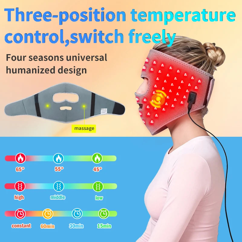 Red Light Heated Face Mask, Facial Massager & Heating Pad - 3-Gear Adjustment, for Facial Care, Muscle Relax & Discomfort Relief