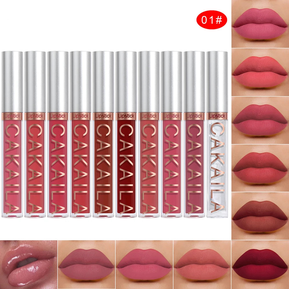 10Pcs Matte Lip Gloss Set - Waterproof Non-Stick Cup Liquid Lipstick Kit Nude Bold Shades Moisturizing Lip Tint for Women Makeup