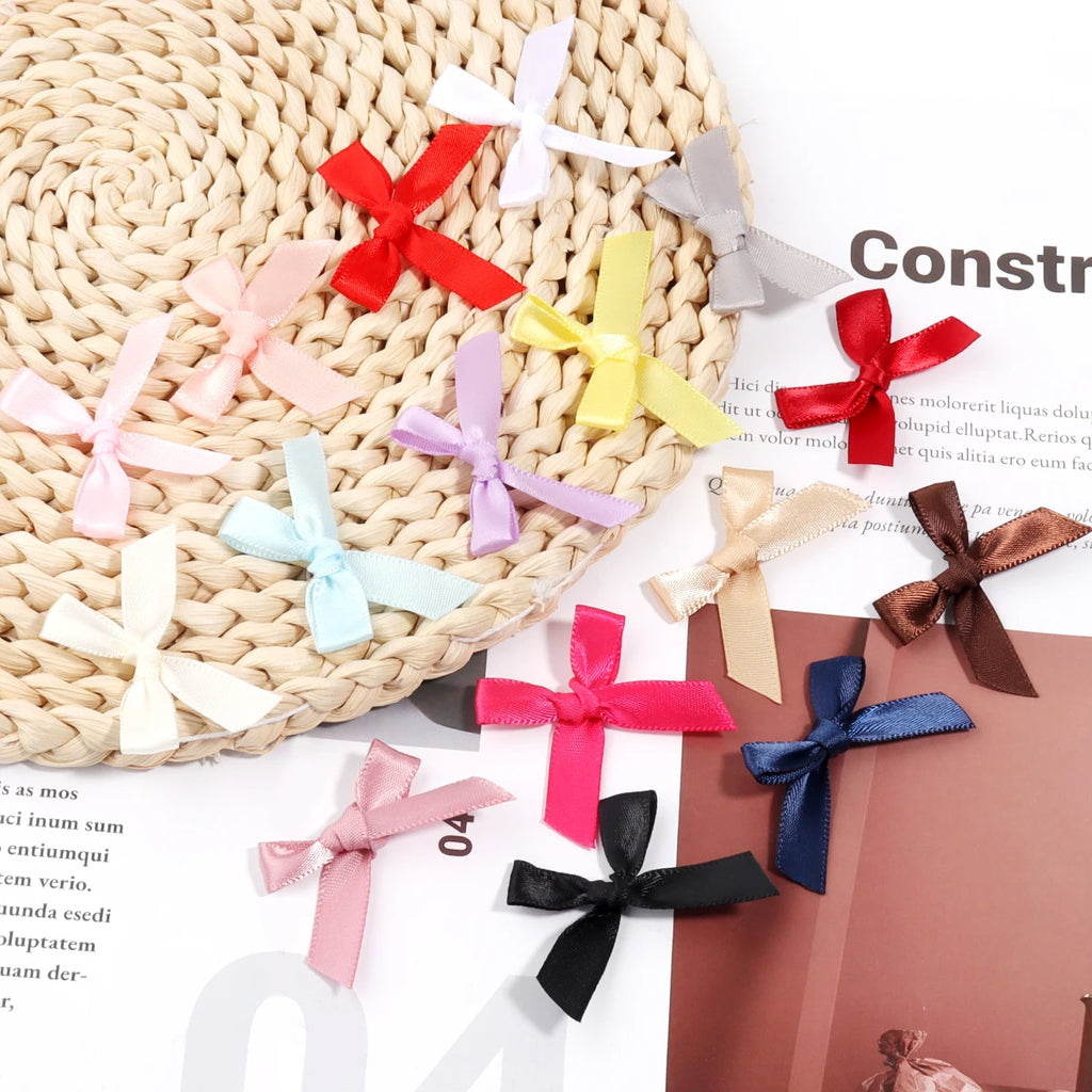50Pcs/Lot 3.5*4cm Colourful Ribbon Bows Polyester Handmade Satin Bow DIY Sewing Crafts Decoration Gift Bouquets Party 2030