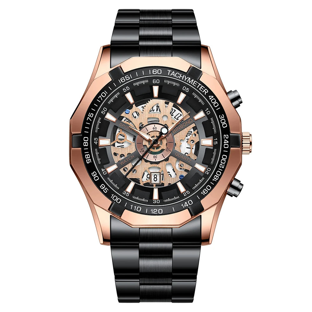 BINBONG Business Men's Watches Waterproof Calendar Luminous Fashion Quartz Watch For Man Stainless Steel Male Clock Reloj Hombre