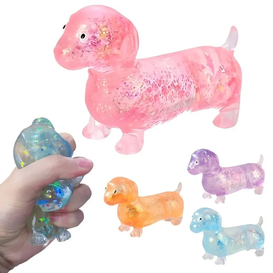 Sparkling powder sausage dog fidgety squashed pinch soft maltose texture pressure relief toy cute puppy slowly rising soft toy