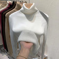 Women's Clothing Sweaters High Collar Knitted Top 2023 Autumn Winter plush thickened lining black long sleeved bottom Pullovers