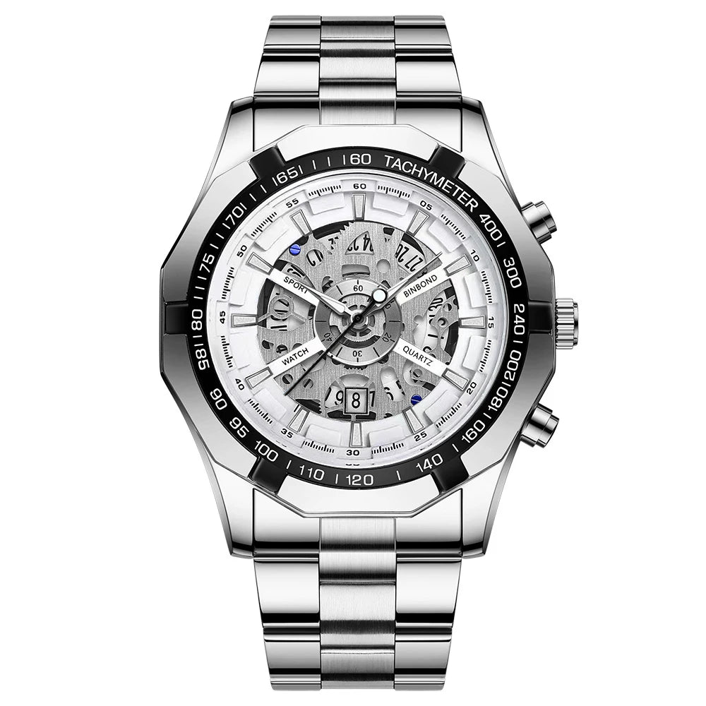 BINBONG Business Men's Watches Waterproof Calendar Luminous Fashion Quartz Watch For Man Stainless Steel Male Clock Reloj Hombre