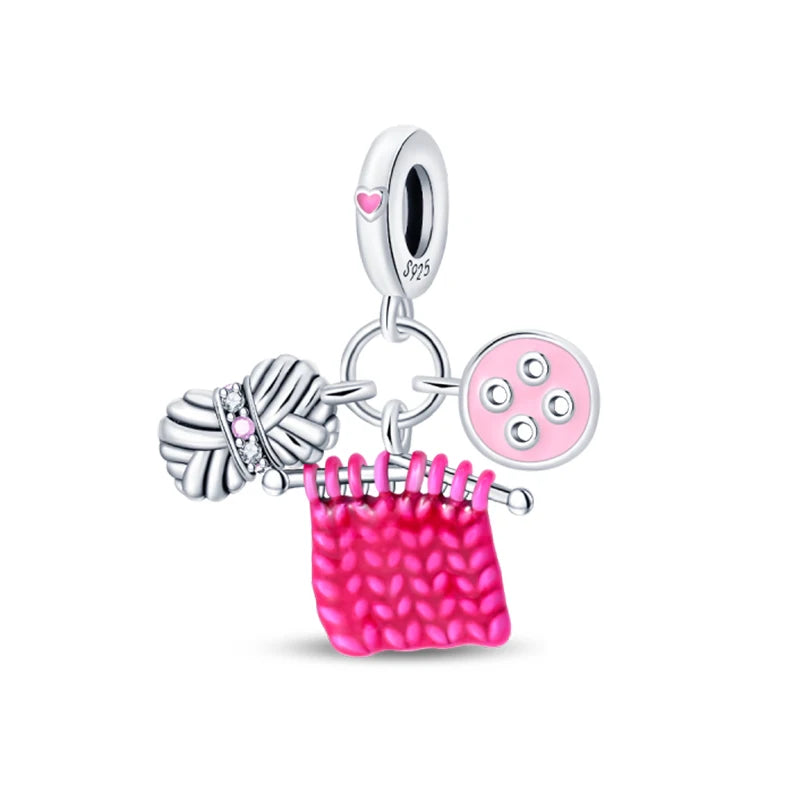 Charm 925 Silver Fit Pandach 925 Original Charms Bracelet Wool Tailor Button Sewing Machine Pendant Beads DIY Jewelry Warm Gift
