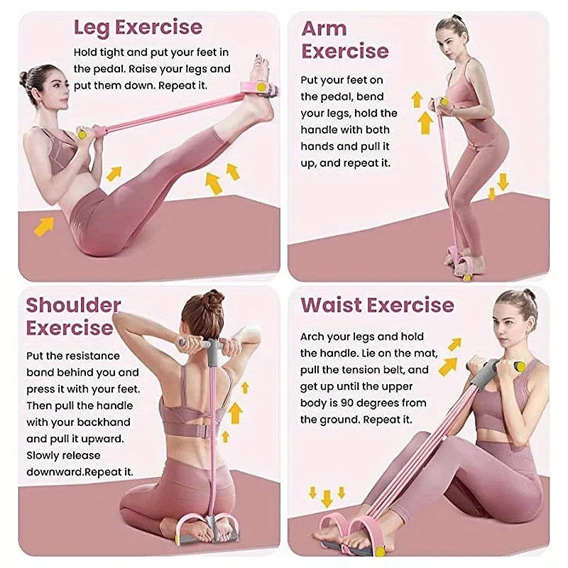 Multi-Function Resistance Band Set, 4 Tubes for Intense Workout, NBR Handles for Comfort, Office/Living Room/Bedroom Use