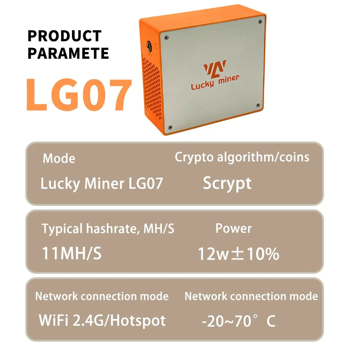2025 Newest Lucky Miner LG07 Litecoin Dogecoin ASIC Miner, 11MH/s 12W Ultra-Low Power Home Mining with PSU