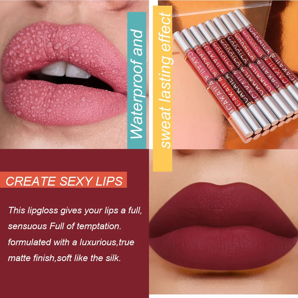 10Pcs Matte Lip Gloss Set - Waterproof Non-Stick Cup Liquid Lipstick Kit Nude Bold Shades Moisturizing Lip Tint for Women Makeup