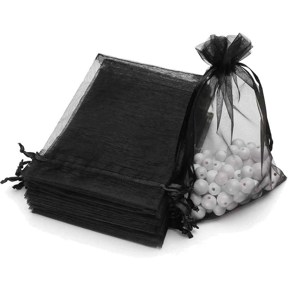 50pcs Pink Organza Drawstring Jewelry Small Bag for Earring Favor Wrapping Packing Pouch Packaging Wedding Businesses Organizer