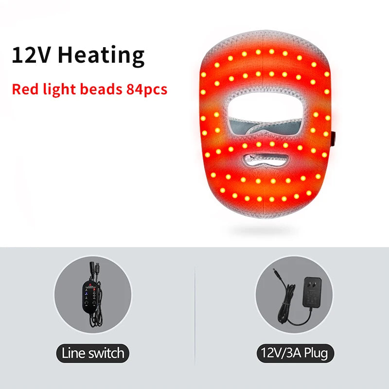 Red Light Heated Face Mask, Facial Massager & Heating Pad - 3-Gear Adjustment, for Facial Care, Muscle Relax & Discomfort Relief