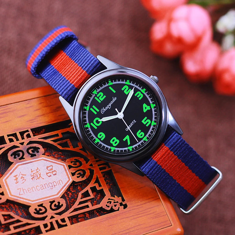 Chaoyada Woman Man Color Stripe Canvas Strap Wrist Watches Children Child Boys Girls Students Fluorescent Digital Test Watches