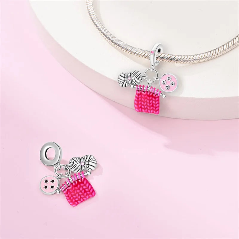 Charm 925 Silver Fit Pandach 925 Original Charms Bracelet Wool Tailor Button Sewing Machine Pendant Beads DIY Jewelry Warm Gift