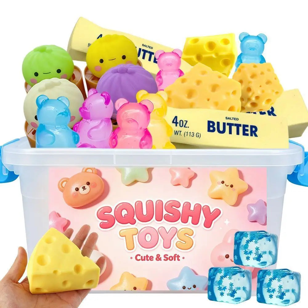 Random Slow Rising Squishy Set, Cheese Bun Dumpling Bread Bear Squeeze Toys, Sensory Stress Relief for Adults