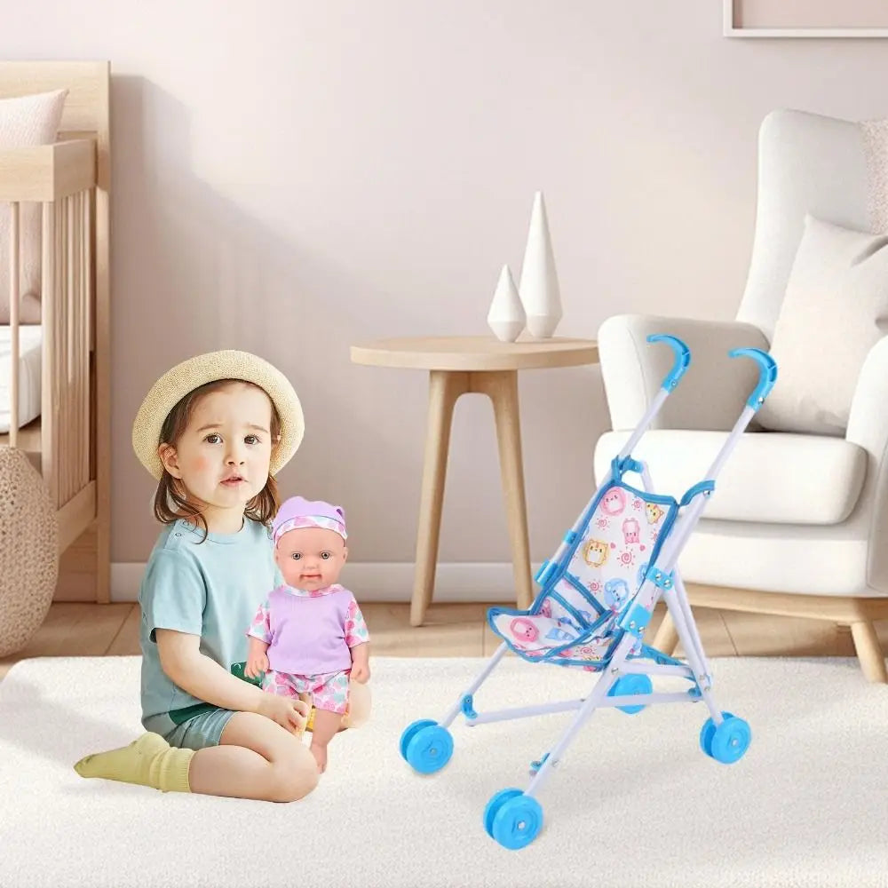 Baby Stroller Trendy Interactive Dolls Pram Plastic Stable Doll Handcart Play Toys Doll Stroller for Boys Girls Doll Accessories