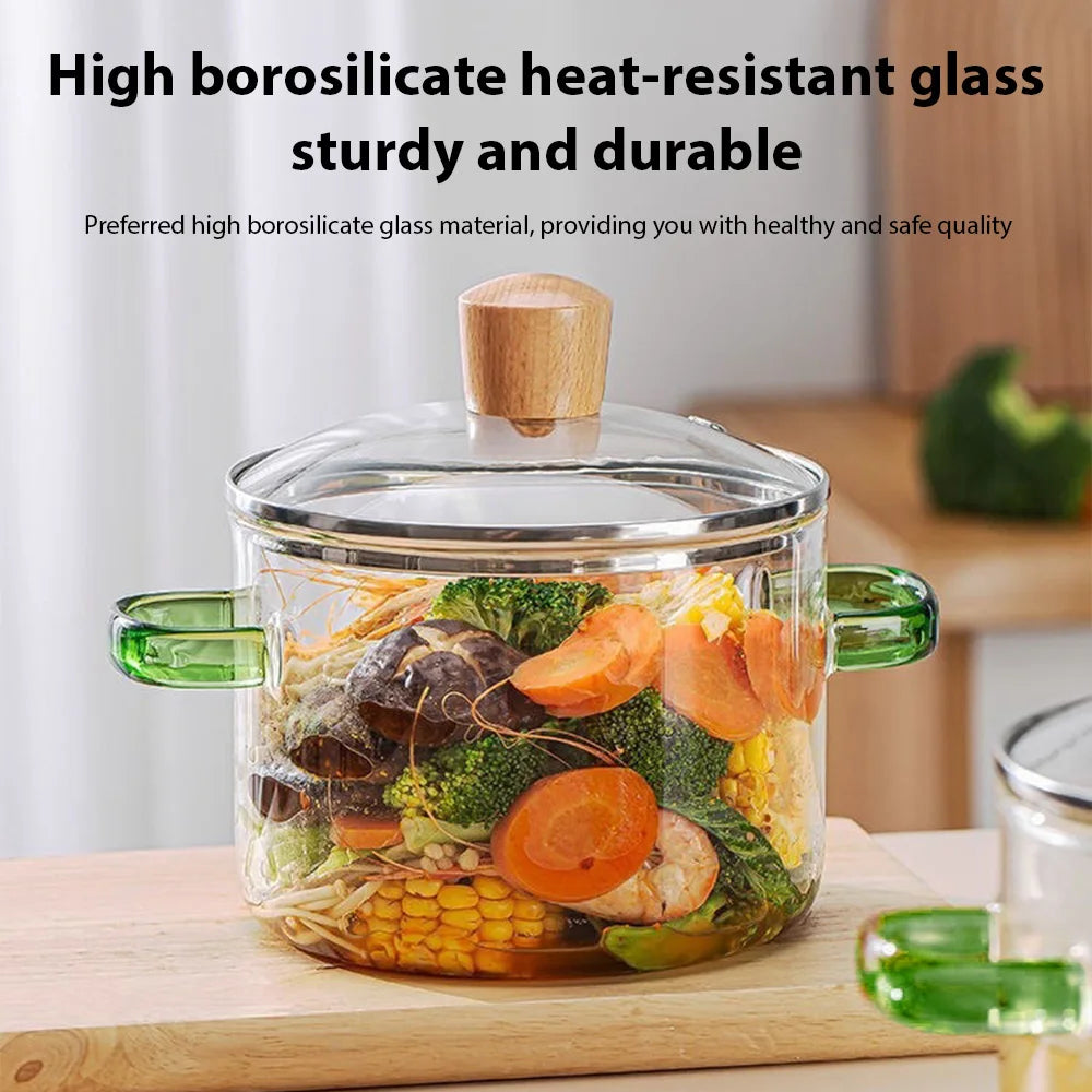1.6L Transparent Double-handled Soup Pot Glass Health Cooking Pot Heatable On electric Ceramic Hob Instant Noodle Bowl Tools
