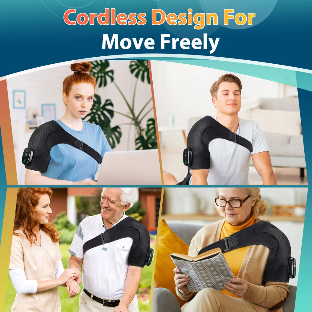 Electric Heating Shoulder Massager Brace Joint Vibration Relief Massage Device LED Smart Controller Adjustable Support Belt