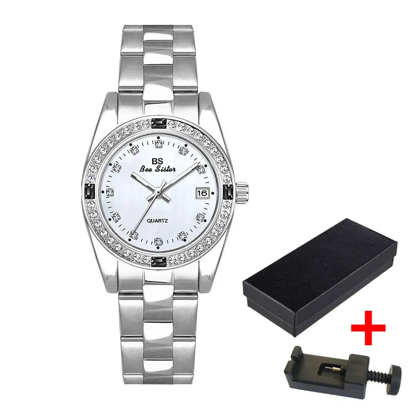 Brand Watch for Women Middle East Luxury Gold Blue Green Rhinestone Waterproof Steel Strap Calendar Quartz Watches with Box