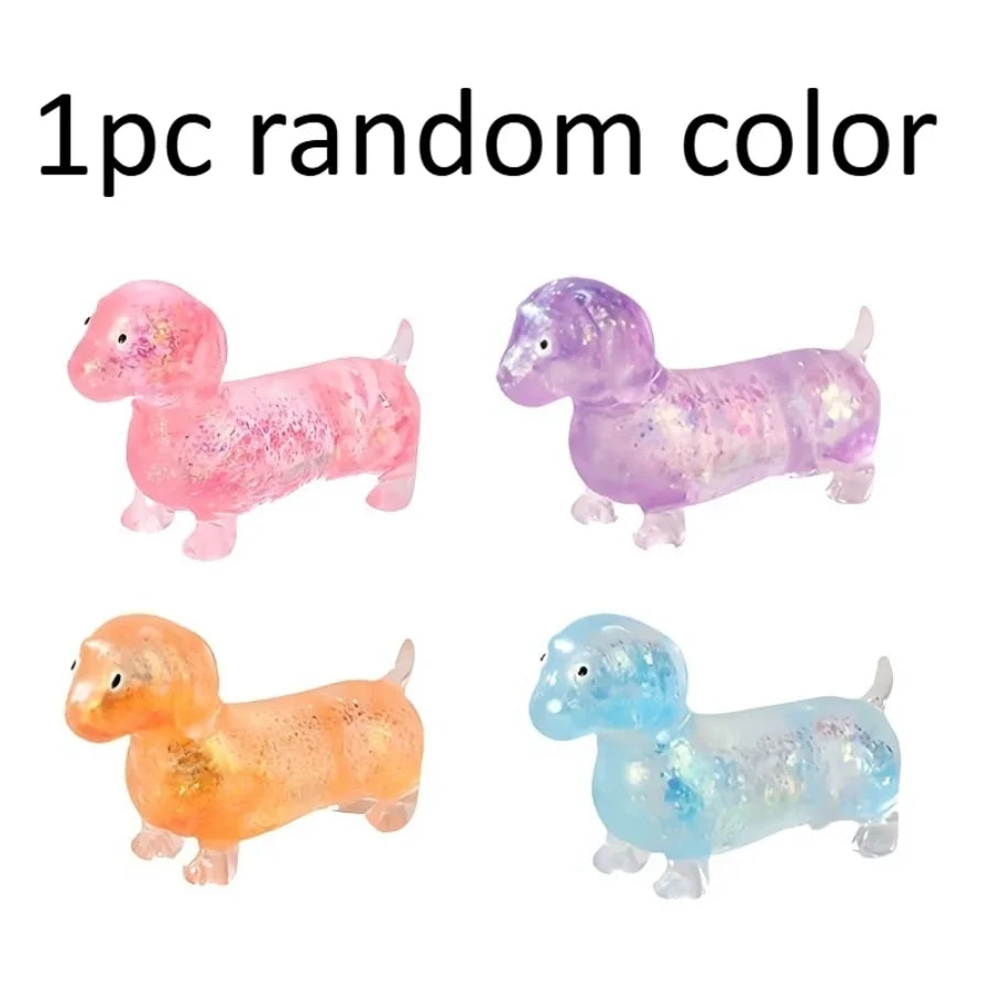 Sparkling powder sausage dog fidgety squashed pinch soft maltose texture pressure relief toy cute puppy slowly rising soft toy
