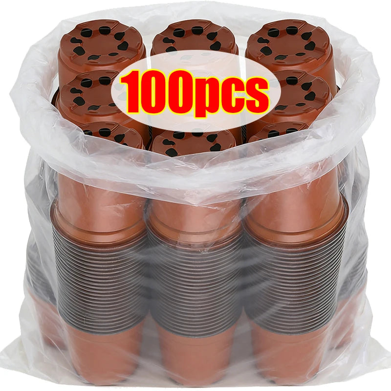 100/20x Plastic Plant Nursery Pots Outdoor Flexible Garden Flowers Plants Seedling Pot Planting Basin Seedling Cups Supplies