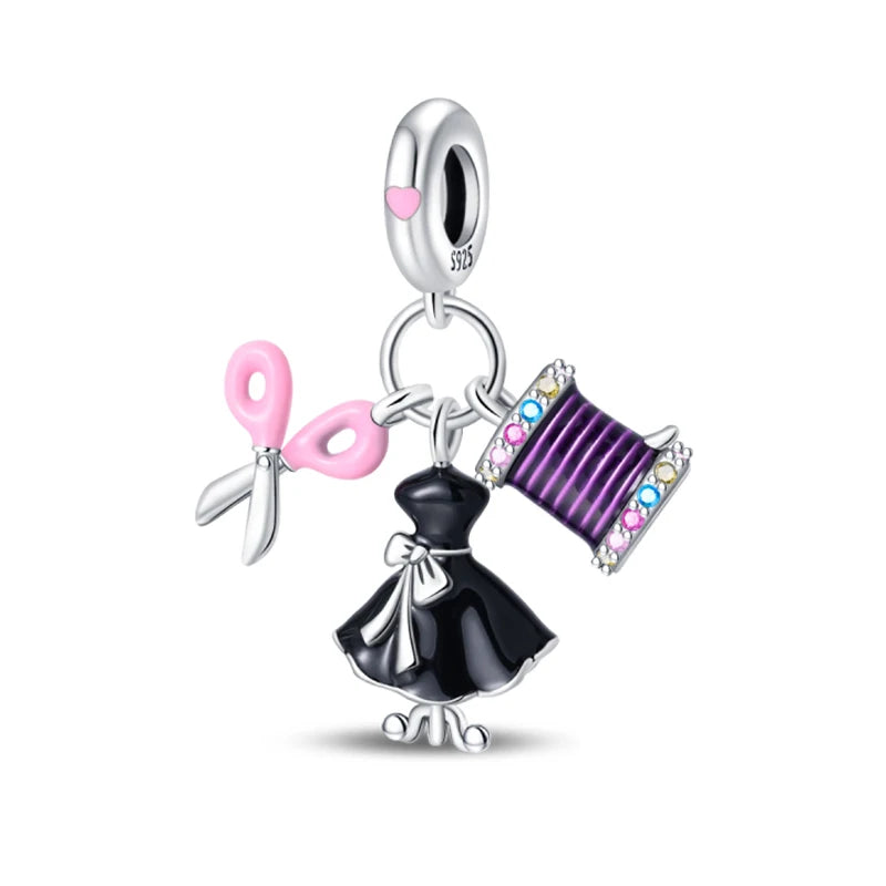 Charm 925 Silver Fit Pandach 925 Original Charms Bracelet Wool Tailor Button Sewing Machine Pendant Beads DIY Jewelry Warm Gift