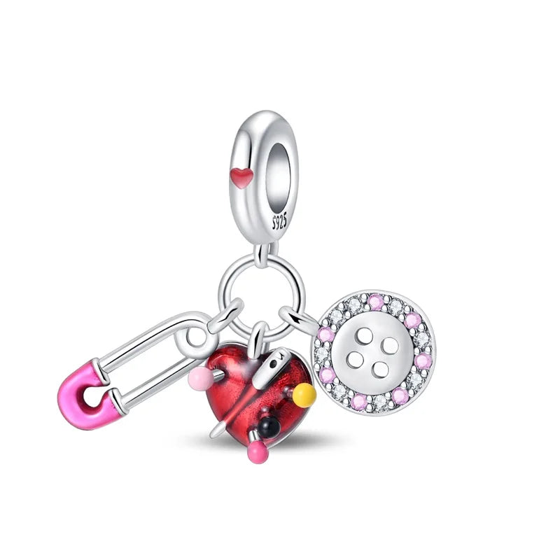 Charm 925 Silver Fit Pandach 925 Original Charms Bracelet Wool Tailor Button Sewing Machine Pendant Beads DIY Jewelry Warm Gift