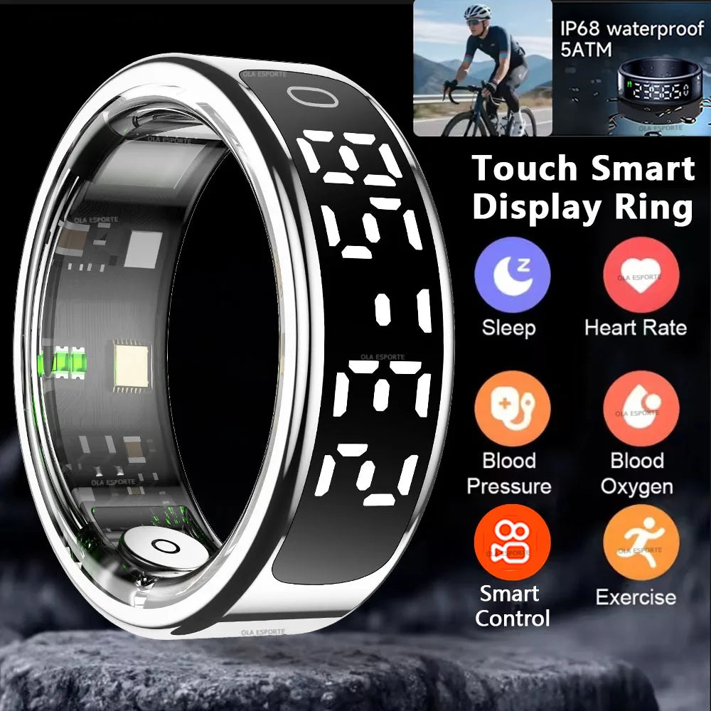 2026 R12 Smart Ring with Display Screen and Touch, Wireless Charging, Health Manager, 5 ATM Waterproof For Men Women Smart Rings