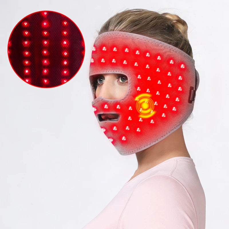 Red Light Heated Face Mask, Facial Massager & Heating Pad - 3-Gear Adjustment, for Facial Care, Muscle Relax & Discomfort Relief