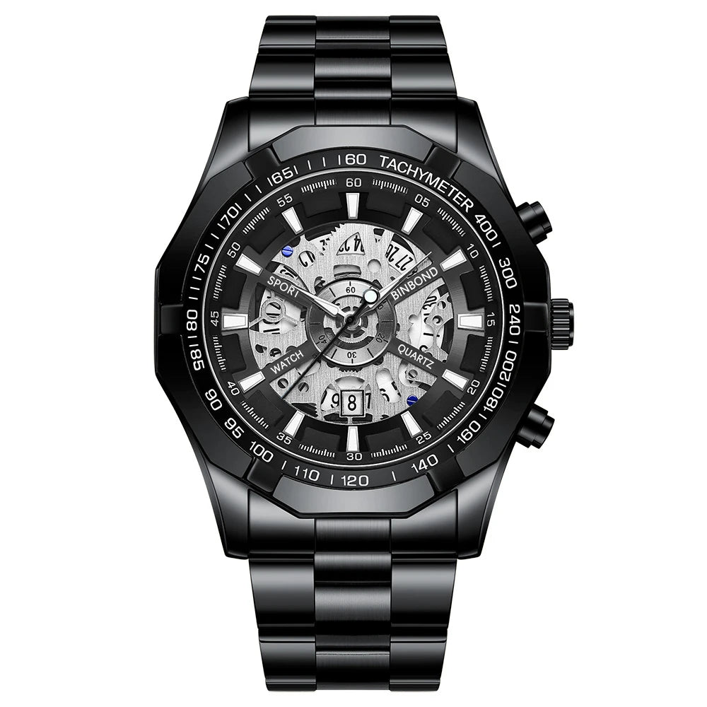 BINBONG Business Men's Watches Waterproof Calendar Luminous Fashion Quartz Watch For Man Stainless Steel Male Clock Reloj Hombre