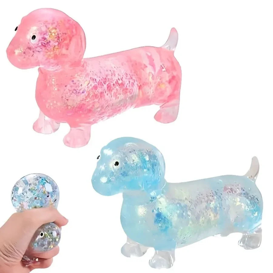 Sparkling powder sausage dog fidgety squashed pinch soft maltose texture pressure relief toy cute puppy slowly rising soft toy