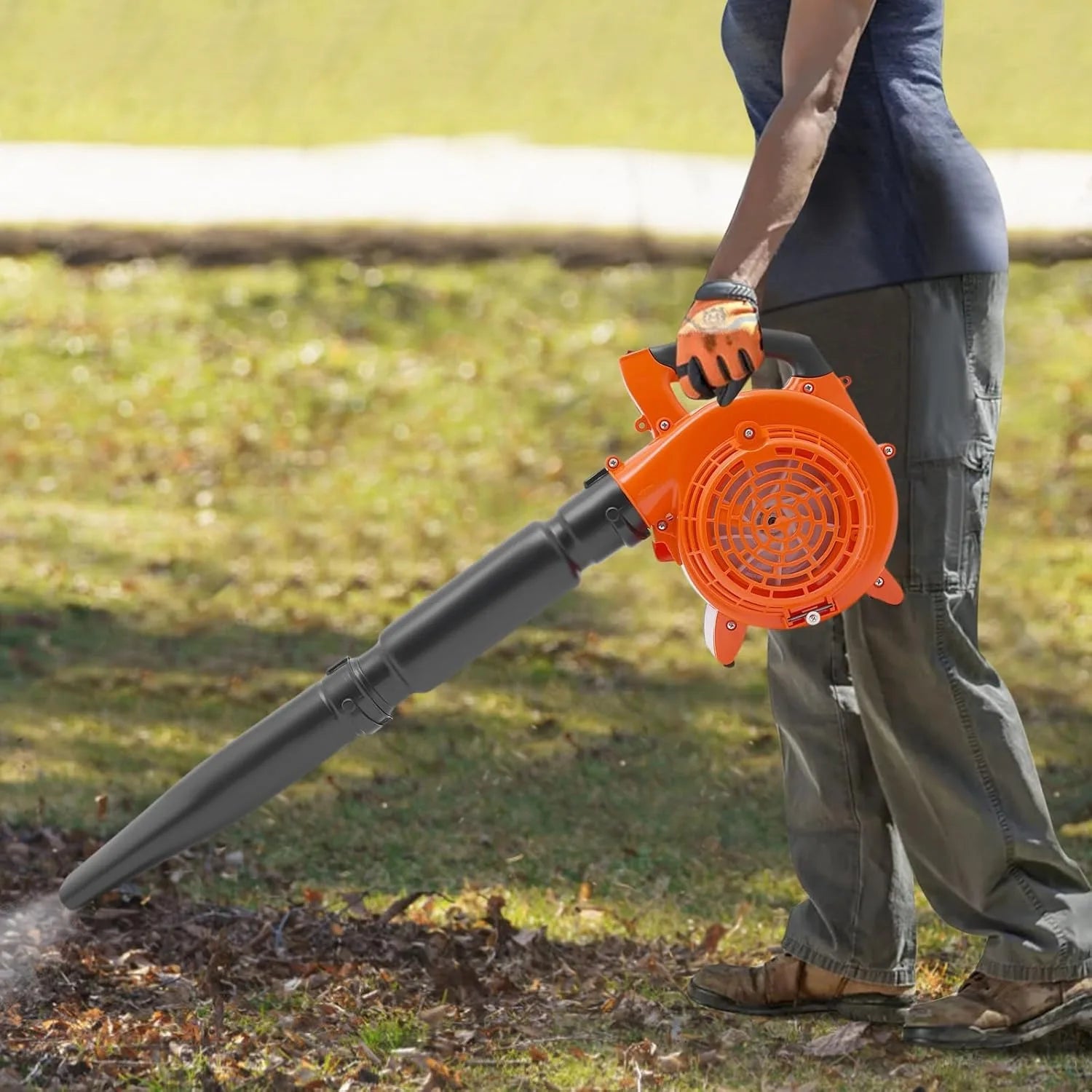 Leaf Blower, 25.4CC 2-Cycle Gas Powered Leaf Blower, Handheld Cordless Blower for Lawn Care with 2 Wind Pipes, Orange
