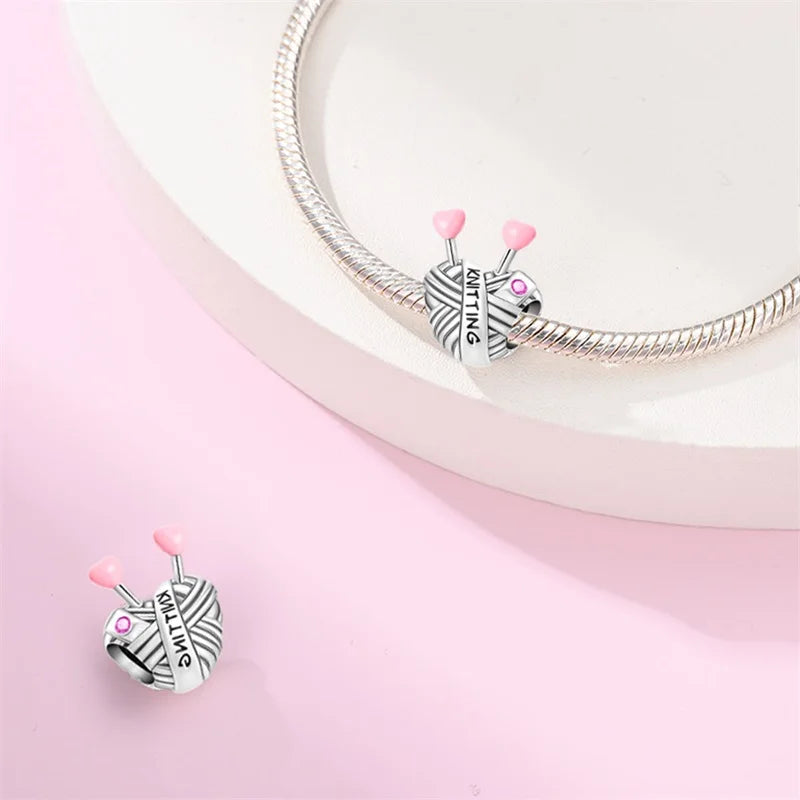 Charm 925 Silver Fit Pandach 925 Original Charms Bracelet Wool Tailor Button Sewing Machine Pendant Beads DIY Jewelry Warm Gift