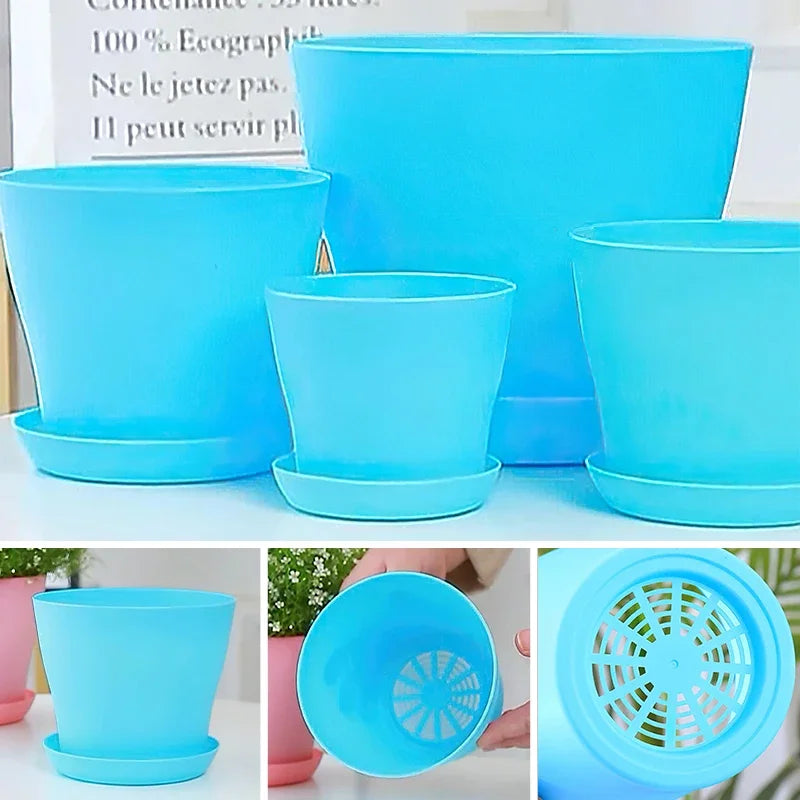 5 Sizes Plastic Flower Planter Pots Round Succulents Plant Pot with Tray Garden Indoor Bonsai Balcony Decor горшок для цветов