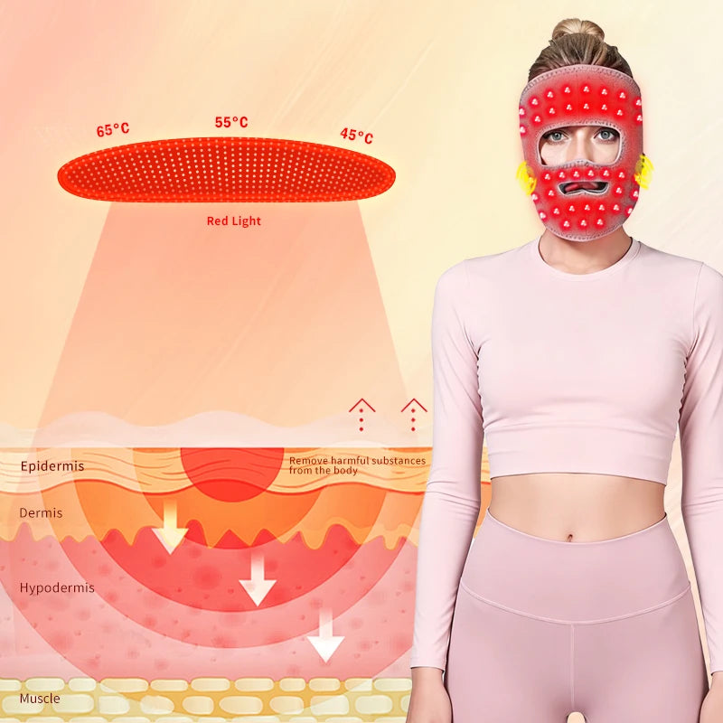 Red Light Heated Face Mask, Facial Massager & Heating Pad - 3-Gear Adjustment, for Facial Care, Muscle Relax & Discomfort Relief