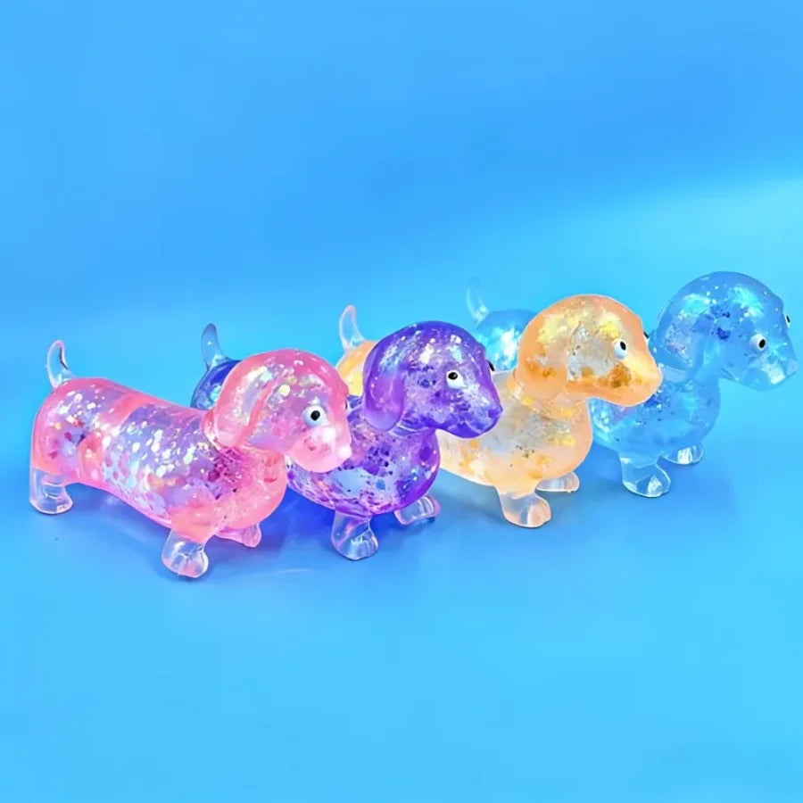 Sparkling powder sausage dog fidgety squashed pinch soft maltose texture pressure relief toy cute puppy slowly rising soft toy