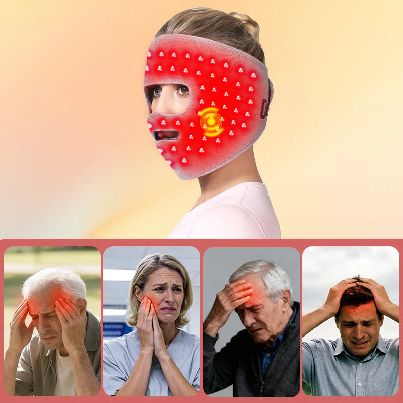 Red Light Heated Face Mask, Facial Massager & Heating Pad - 3-Gear Adjustment, for Facial Care, Muscle Relax & Discomfort Relief