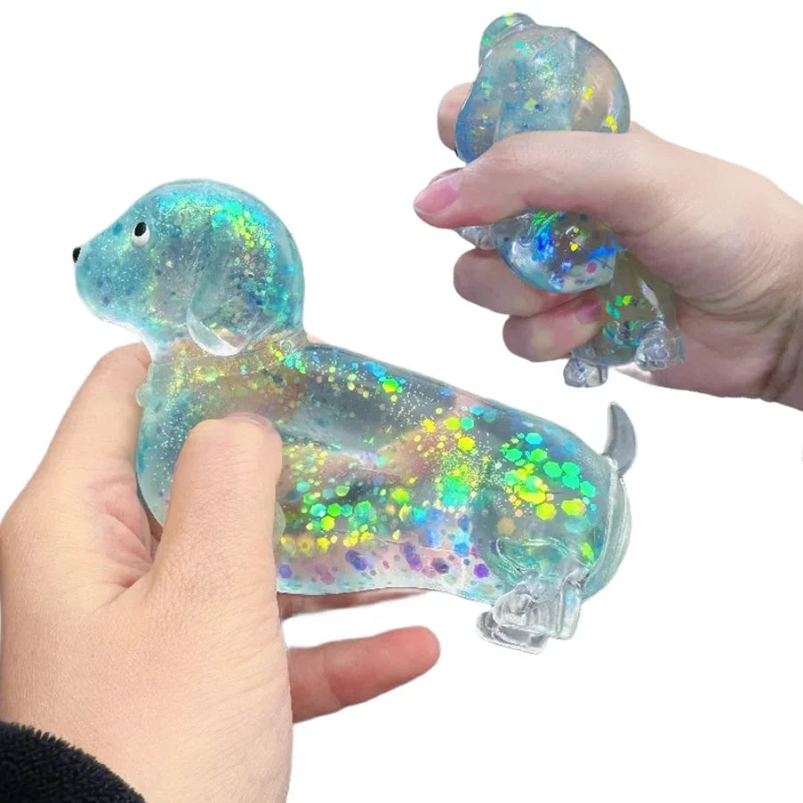 Sparkling powder sausage dog fidgety squashed pinch soft maltose texture pressure relief toy cute puppy slowly rising soft toy