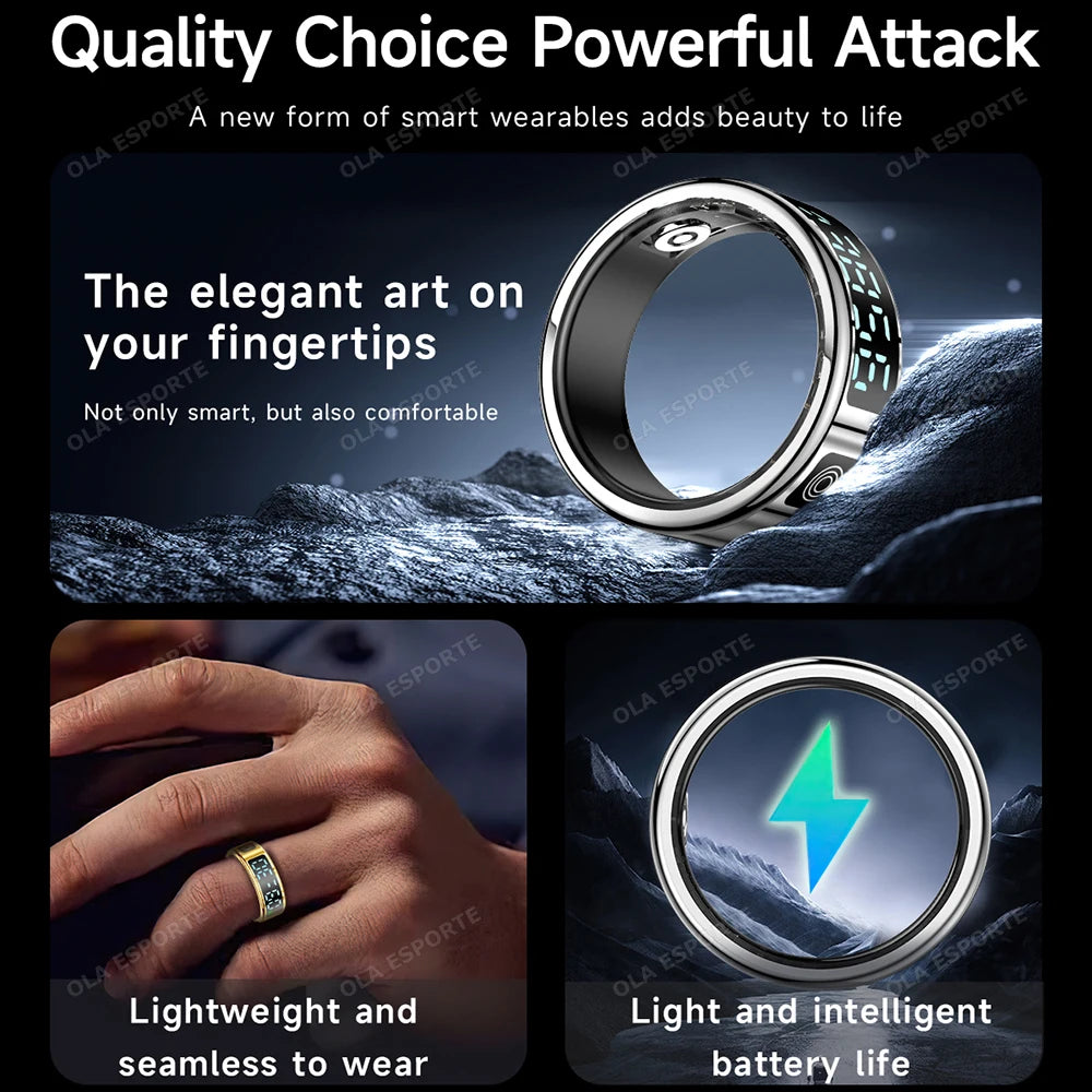 2026 R12 Smart Ring with Display Screen and Touch, Wireless Charging, Health Manager, 5 ATM Waterproof For Men Women Smart Rings