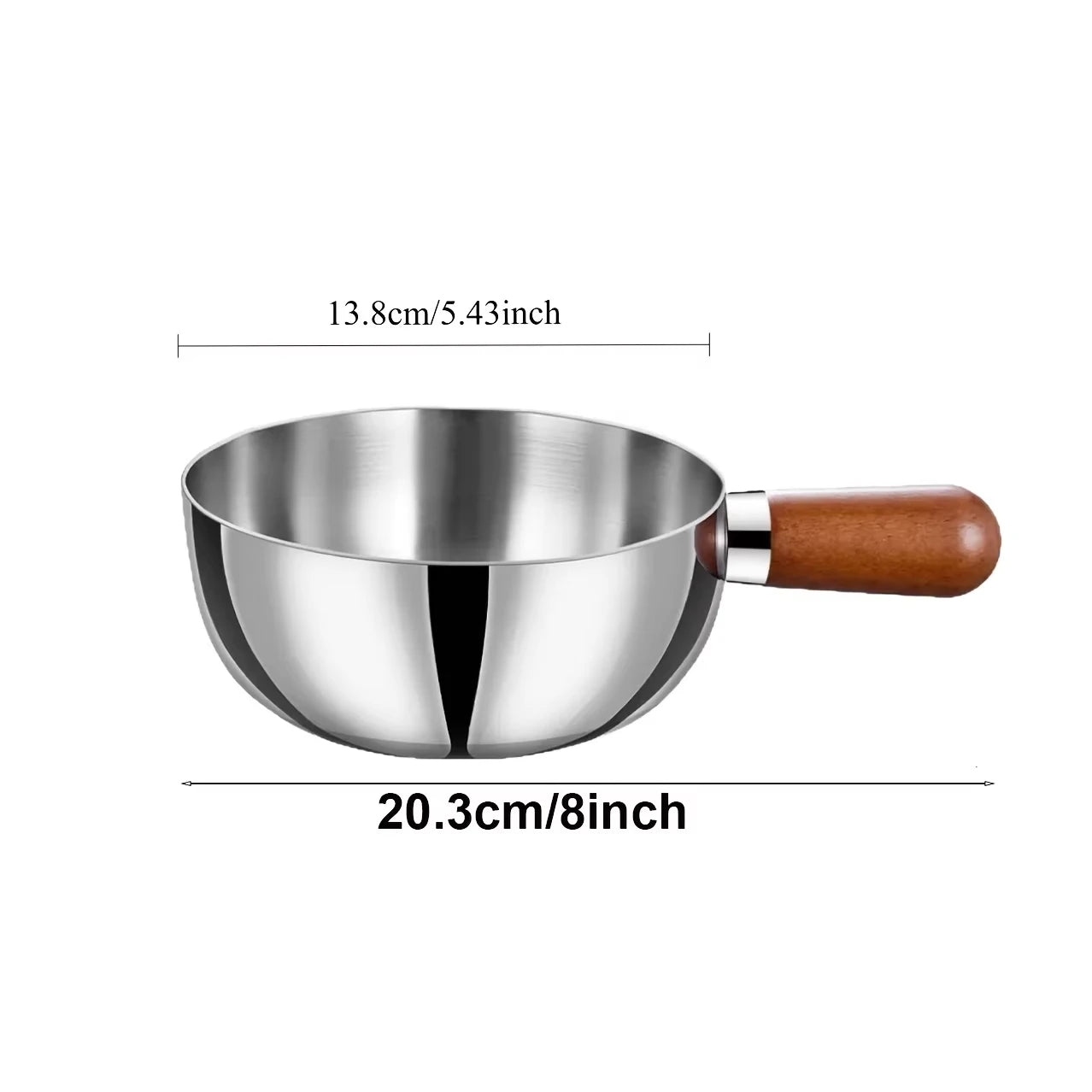 1pc Stainless Steel Pot with Heat-Resistant Wooden Handle - Induction Compatible, Non-Slip Base, Even Heat Distribution Milk Pot