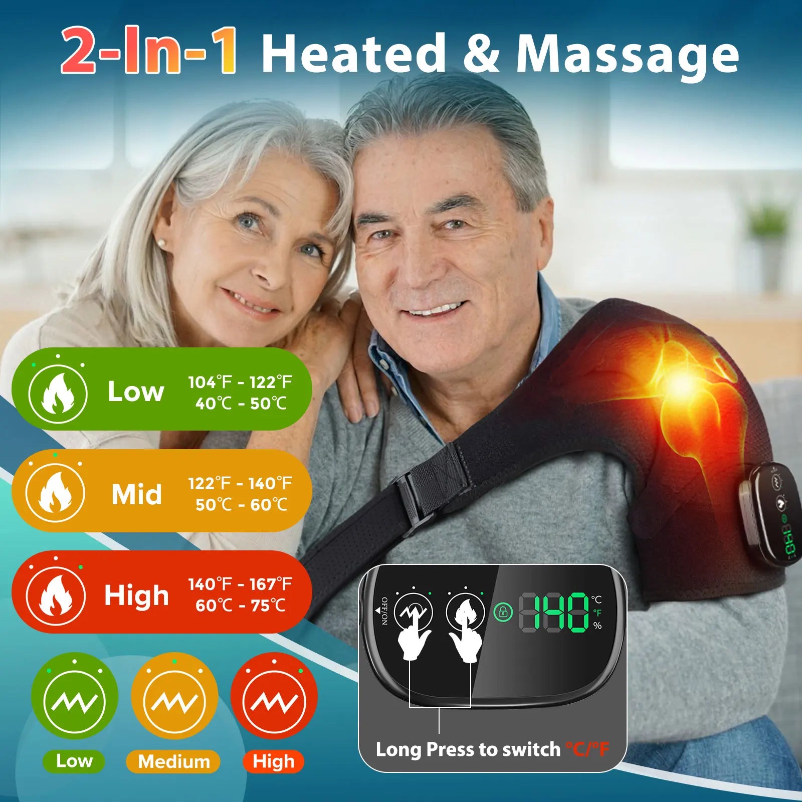 Electric Heating Shoulder Massager Brace Joint Vibration Relief Massage Device LED Smart Controller Adjustable Support Belt