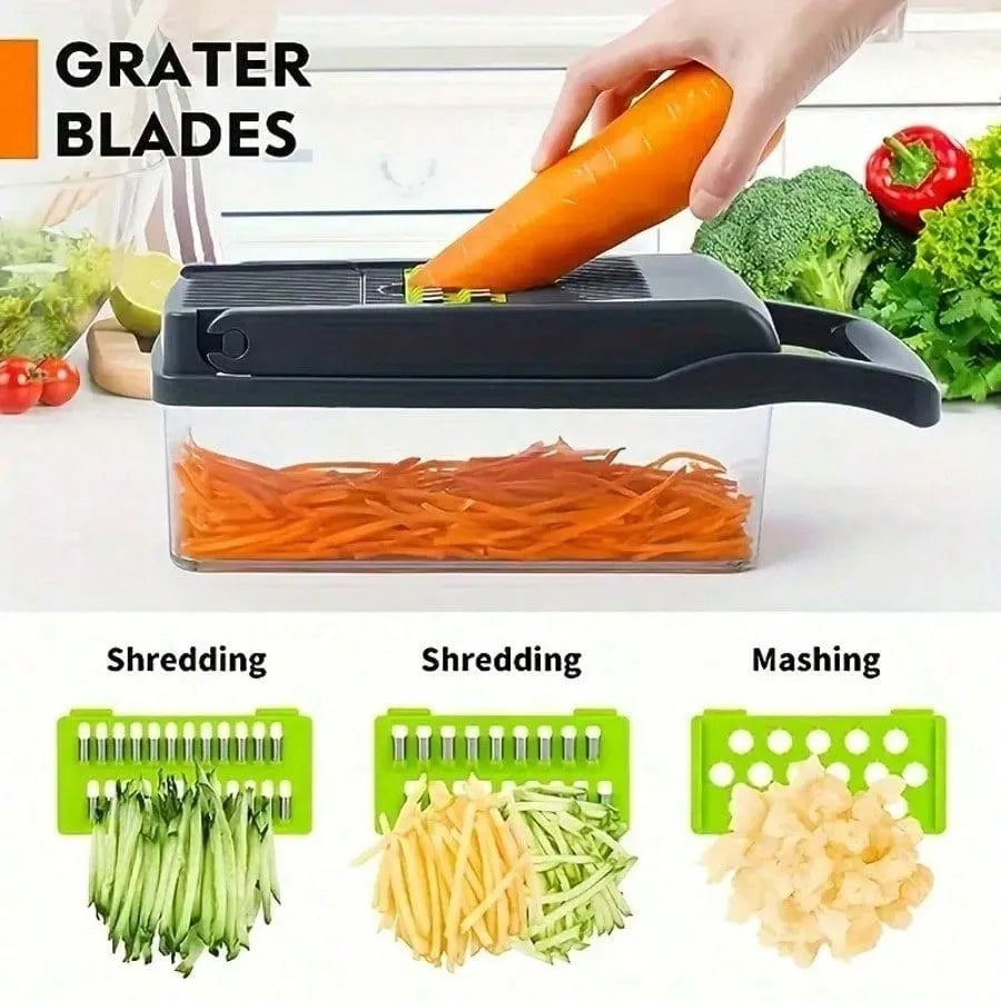 [Vegetable Slicer] 16-In-1 Vegetable Chopper, Professional Onion Chopper, Multi-Functional Food Chopper, Kitchen Vegetable Slicer And Dicer, Vegetable Chopper With 8 Blades, Carrot Chopper With Container Father Gift