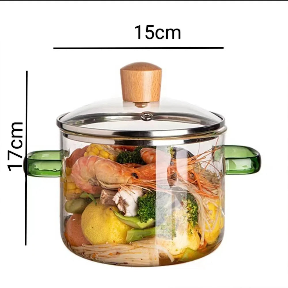 1.6L Transparent Double-handled Soup Pot Glass Health Cooking Pot Heatable On electric Ceramic Hob Instant Noodle Bowl Tools