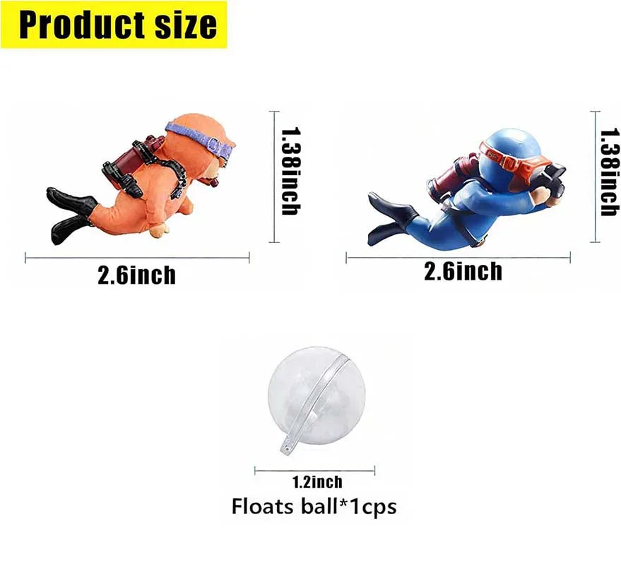 Lovely Diver Fish Tank Ornaments Landscape Aquarium Decorations Floating Blue Fatty Fat Man Resin Fish Decor with Ball and Line