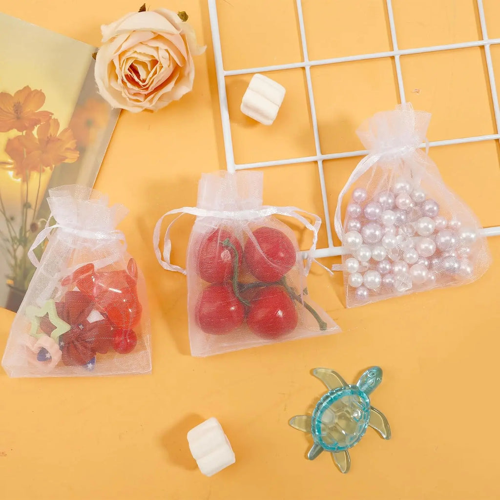 50pcs Pink Organza Drawstring Jewelry Small Bag for Earring Favor Wrapping Packing Pouch Packaging Wedding Businesses Organizer