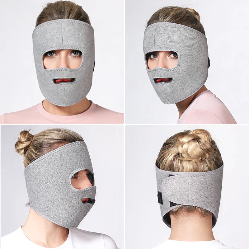 Red Light Heated Face Mask, Facial Massager & Heating Pad - 3-Gear Adjustment, for Facial Care, Muscle Relax & Discomfort Relief