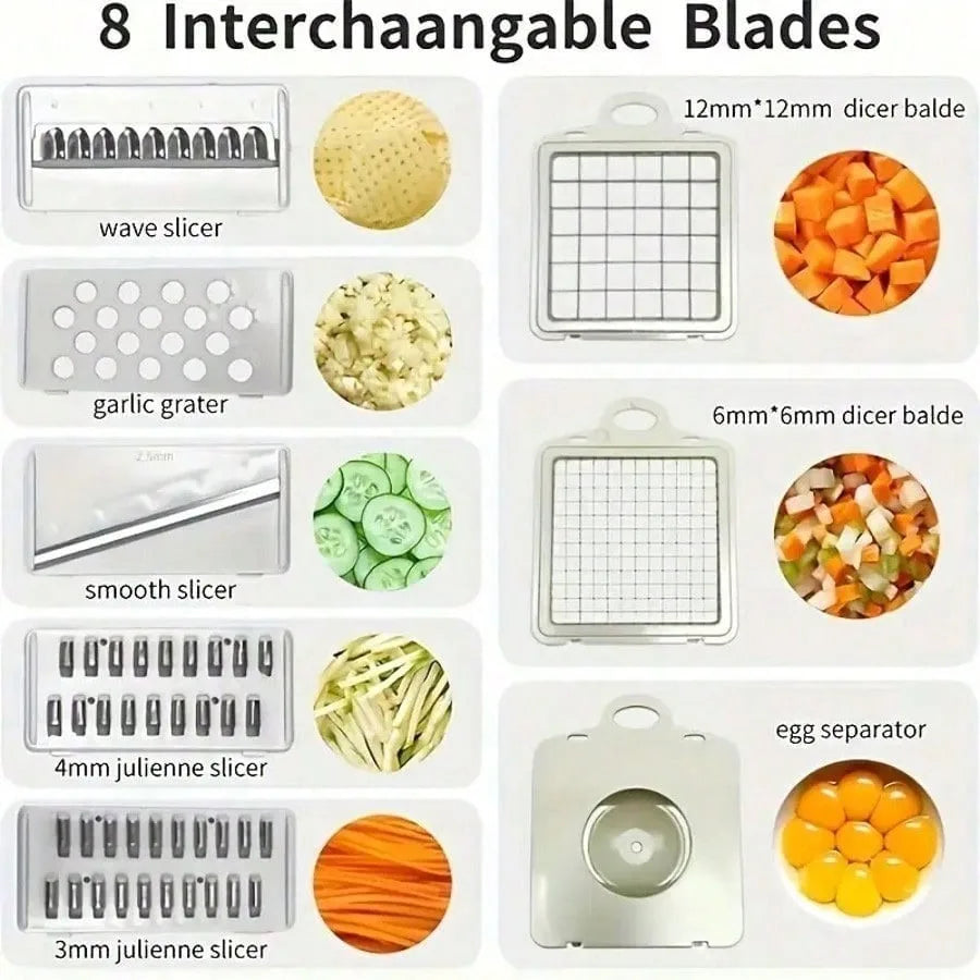 [Vegetable Slicer] 16-In-1 Vegetable Chopper, Professional Onion Chopper, Multi-Functional Food Chopper, Kitchen Vegetable Slicer And Dicer, Vegetable Chopper With 8 Blades, Carrot Chopper With Container Father Gift